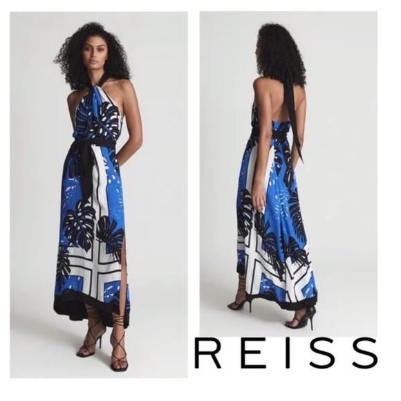 Reiss Dresses & Skirts - NWT Reiss Erin Blue Maxi Halter Tropical Print Sundress Resort Wear